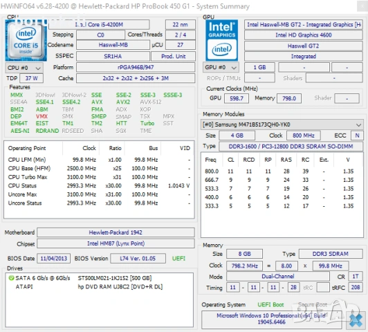 +Гаранция! Лаптоп hp ProBook 450 G1 Intel Core i5-4200M / 8GB RAM / 500GB HDD, снимка 13 - Лаптопи за дома - 53537725