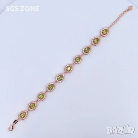 сребърна гривна 925 с перидоти, позлатена, снимка 2 - Гривни - 51273356