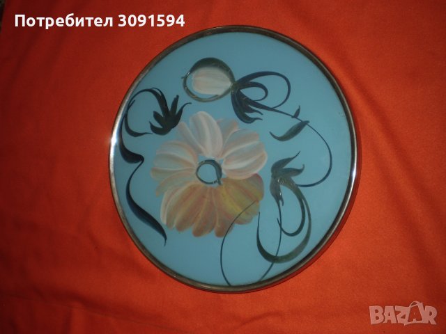 Ретро стъклен обратно рисуван кръга въртящ поднос , снимка 4 - Колекции - 42319372