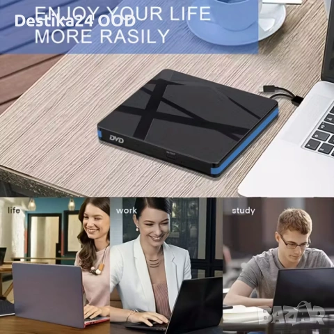 Външно CD/DVD устройство с USB 3.0 и Type-C – преносимо, снимка 6 - Друга електроника - 53315630