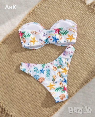 Бял бански костюм с морски звезди, снимка 2 - Бански костюми - 51261780