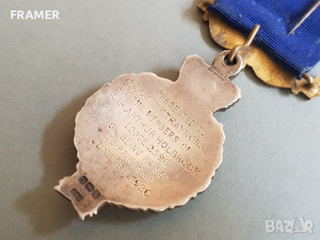 Сребърен 1920 емайл Медал Орден Масонски Англия Бирмингам, снимка 8 - Антикварни и старинни предмети - 42484556