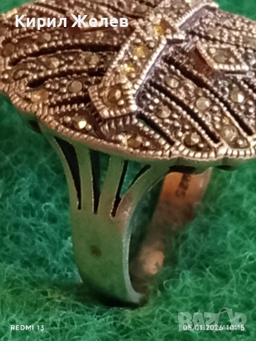 Винтидж сребърен пръстен с инкрустирани Маркезити стил вдъхновен от Викторианската епоха  48569, снимка 5 - Пръстени - 52983071