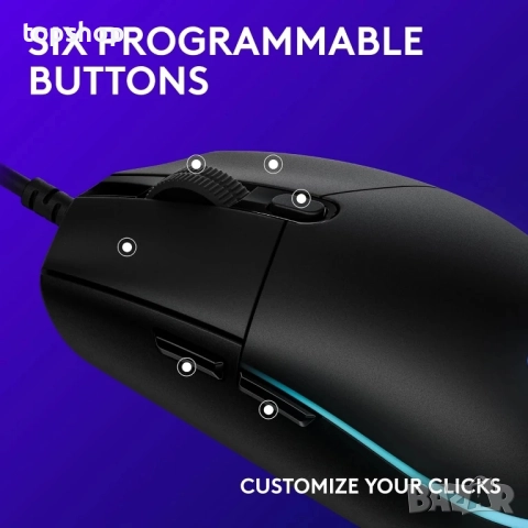 НОВА, тествана геймърска мишка Logitech G203 LightSync с кабел, 8000 DPI, Rainbow Optical Effect..., снимка 8 - Клавиатури и мишки - 51615196