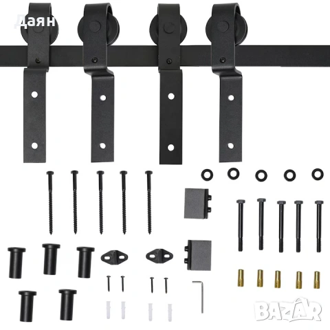 Комплект за монтаж на плъзгаща се врата Homcom, капацитет 90 кг, 200x0,6x4 см, черен, снимка 4 - Други стоки за дома - 53286802