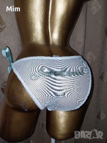  S/XXL  Бяла сатенена бикина с надпис с камъни , снимка 5 - Бельо - 41960309