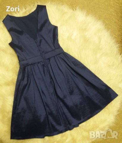 Тъмносиня рокля с вграден колан с бели перлички и сребристи камъчета , снимка 3 - Рокли - 41448641