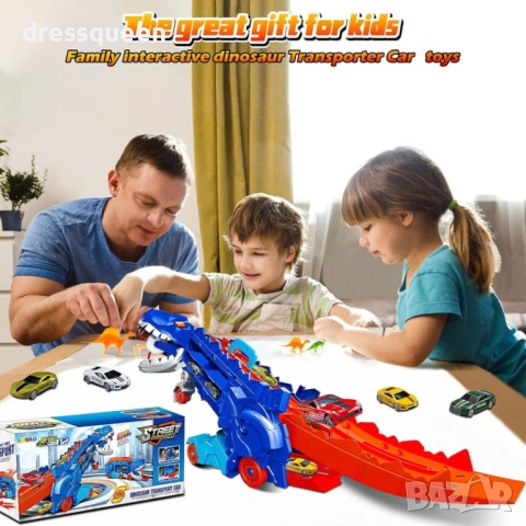 4742 Син Камион Динозавър с Трансформираща се Писта за Изстрелване: Комплект 3в1 с Включени коли, снимка 2 - Коли, камиони, мотори, писти - 53780071