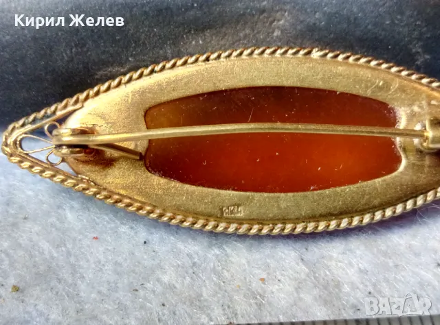 СТАРИННА РУСКА МЕДНА с МАРКИРАНА ПОЗЛАТА КЕХЛИБАРЕНА БРОШКА 100% НАТУРАЛЕН БАЛТИЙСКИ КЕХЛИБАР 48768, снимка 2 - Антикварни и старинни предмети - 48734280