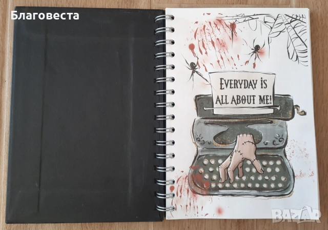 Сет: тефтер, химикал и книгоразделител на Wednesday , снимка 3 - Ученически пособия, канцеларски материали - 53657922