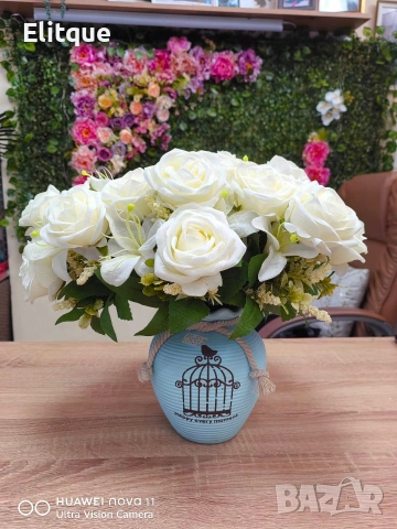 Изкуствени букети с рози и евкалиптови листа – Елегантна украса с дълготраен ефект, снимка 2 - Други стоки за дома - 53591718