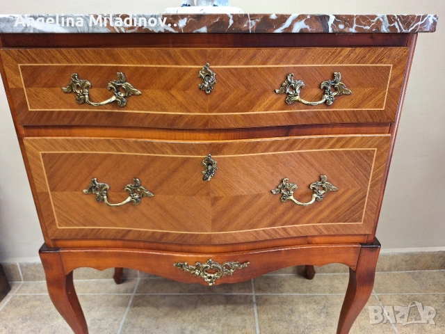 Скрин Луи XV с богата Интарзия и мраморен плот, снимка 4 - Скринове - 53772606