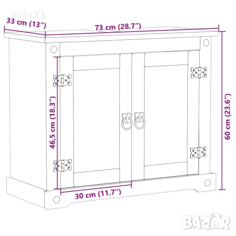 vidaXL Шкаф за мивка за баня "Corona" 73x33x60 см бор масив, снимка 9 - Шкафове - 56147431