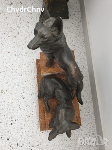 57см-20кг Carvin ЦAM статуетка/стара френска скулптура/фигура на кучета-немски овчарки, снимка 4 - Статуетки - 53483355