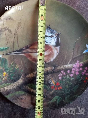Немска порцеланова декоративна чиния с птица, снимка 5 - Декорация за дома - 39229133