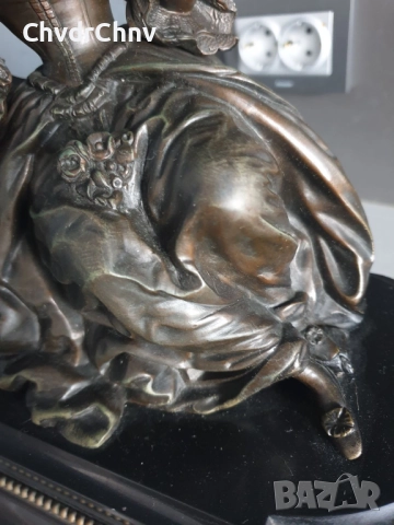 Франция 1800-те/42см-14кг стар френски каминен часовник/бронзова фигура-мрамор, снимка 11 - Антикварни и старинни предмети - 52465664