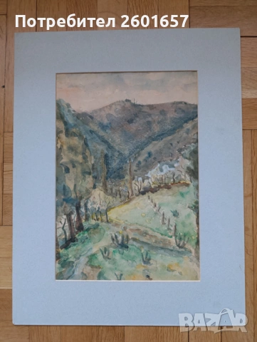 Много красив стар акварел, пейзаж.