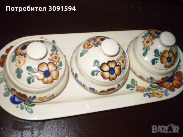 Винтидж ръчно рисуван Полски керамичен комплект четири части, снимка 11 - Други ценни предмети - 40271309