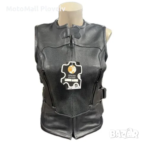 Дамски мото елек Roader кожен естествена кожа клубен черен от XS до 2XL 