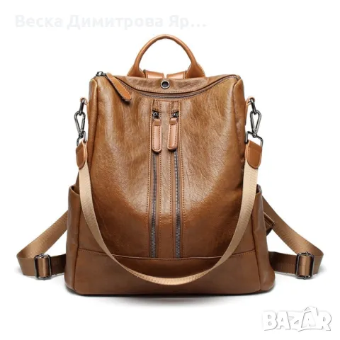 Стилна, мека, дамска кожена раница с голям капацитет / Цвят: Черен, кафяв / Комплект:, снимка 4 - Чанти - 49685302