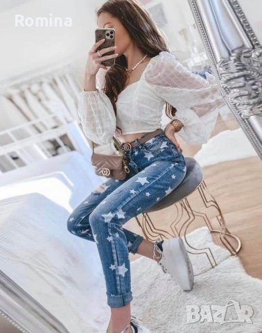 Ефектни дамски дънки със звезди, снимка 3 - Дънки - 40522259