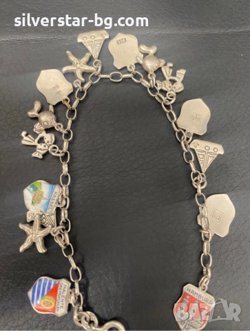 Сребърна гривна с талисмани , снимка 2 - Гривни - 52662784