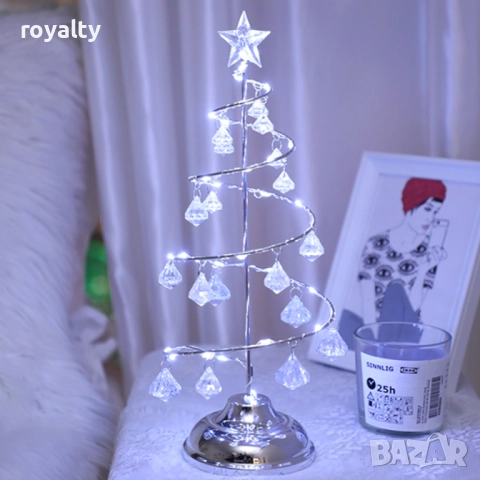 Акумулаторна нощна лампа LED нощна лампа коледна елха с ефект от диаманти, снимка 5 - Декорация за дома - 52121842