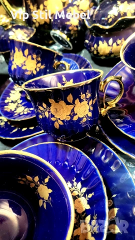 Сервиз в кобалтово синьо и с 22 карата позлата и , снимка 10 - Сервизи - 53695766