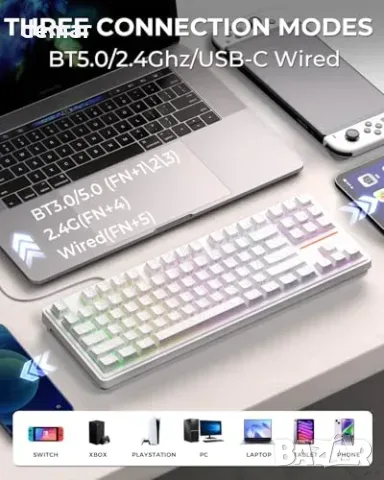 VidaTeco K87 безжична механична геймърска клавиатура с RGB, снимка 2 - Клавиатури и мишки - 55776010