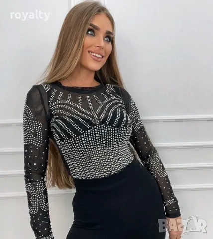 Дамско ефектно боди с камъни, снимка 2 - Блузи с дълъг ръкав и пуловери - 49920003