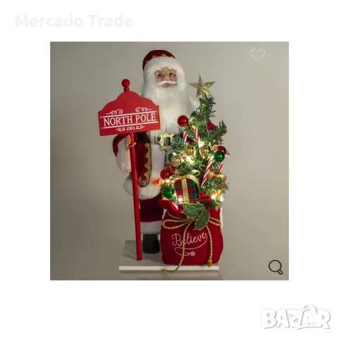 Коледна реалистична фигура Дядо Коледа със знак, чувал, 50см, снимка 4 - Декорация за дома - 47944639