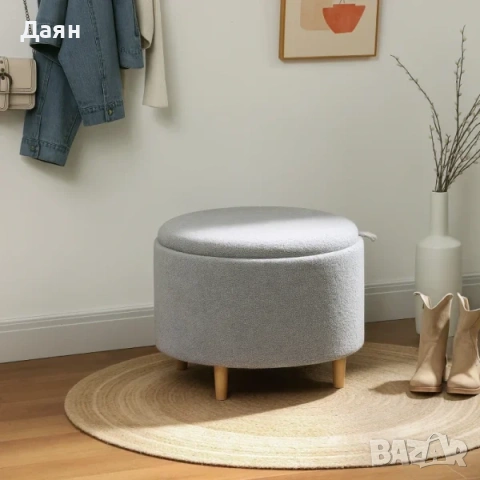 Тапицирана табуретка HOMCOM, плюшено полар, скрито място за съхранение, обръщаем капак, снимка 11 - Столове - 53247662