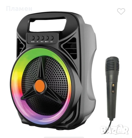 Bluetooth безжична караоке тонколона с микрофон и LED 8W 18.9x14.5x26.3см, снимка 2 - Тонколони - 53374734