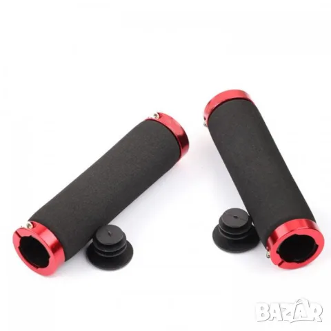 Черно червени меки ръкохватки за велосипед 120 mm с отвор 20 mm