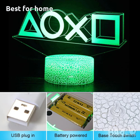 3D Play station Нощна лампа с 16 цвята Функция USB, снимка 6 - Детски нощни лампи - 44622035