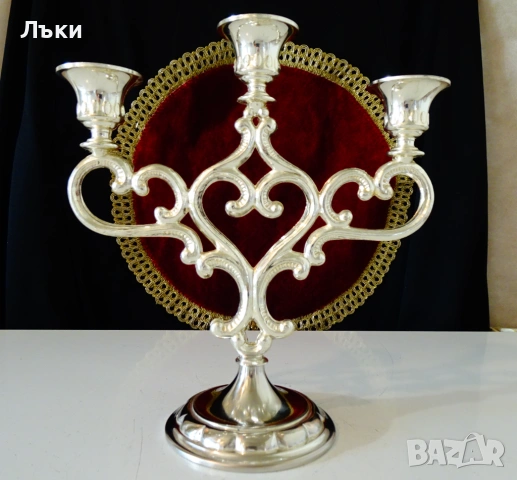 Посребрен троен свещник тройка,сърце,Art Nouveau. , снимка 6 - Антикварни и старинни предмети - 53772583