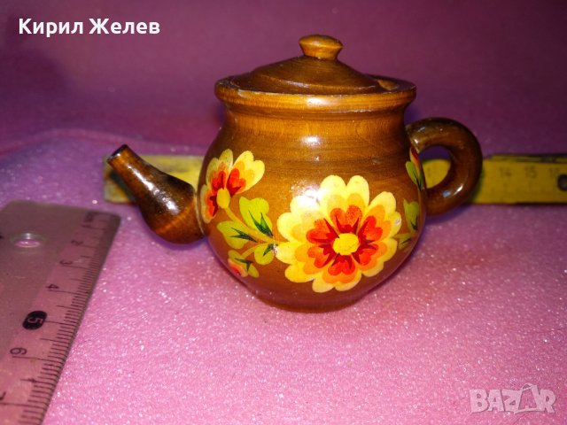 МИНИАТЮРНО ДЕКОРАТИВНО РЪЧНО РИСУВАНО ДЪРВЕНО ЧАЙНИЧЕ За КОЛЕКЦИЯ ИНТЕРИОР 42866, снимка 3 - Декорация за дома - 44301133