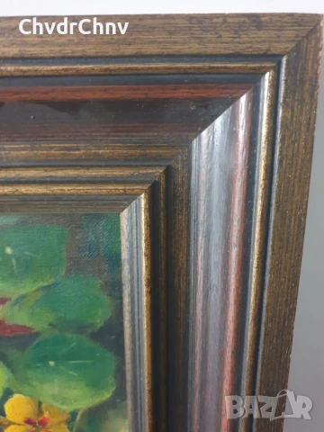 45х38см/малка картина масло върху платно/натюрморт цветя/латинки/1982/дървена рамка, снимка 6 - Картини - 51214989