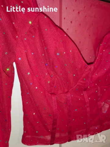 Парти бордо топ с блестящи елементи, снимка 7 - Корсети, бюстиета, топове - 49731013