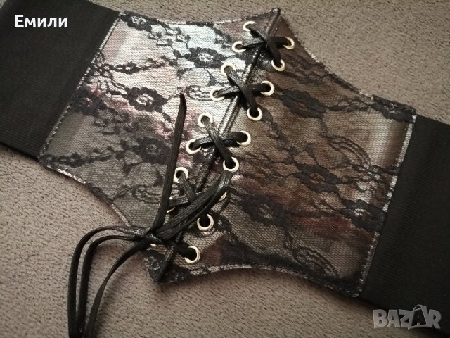 Черен корсет колан за талия с дантела и връзки - размер M-L, снимка 4 - Корсети, бюстиета, топове - 41015999