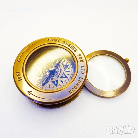 Компас бронзов със сгъваема лупа 