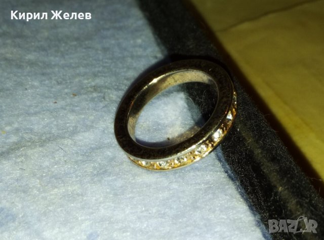 ПОЗЛАТЕН МОДЕН АРТ ПРЪСТЕН ХАЛКА от БЛАГОРОДНА СТОМАНА с БЛЕСТЯЩИ ЦИРКОНИ 38819