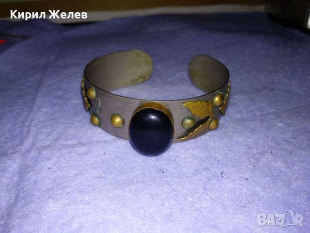 ВЕЛИКОЛЕПНА СКЪПОЦЕННА СРЕБРИСТА РЕТРО ГРИВНА от БРОНЗ и МЕД с ШЛИФАВАН РЪЧНО ЧЕРЕН ОНИКС 38348, снимка 7 - Антикварни и старинни предмети - 41265552