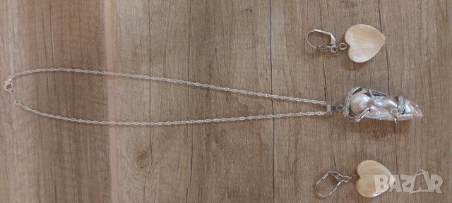 Комплект Обеци и сребърен медальон - колие с камък внос от Англия, снимка 4 - Бижутерийни комплекти - 38757320