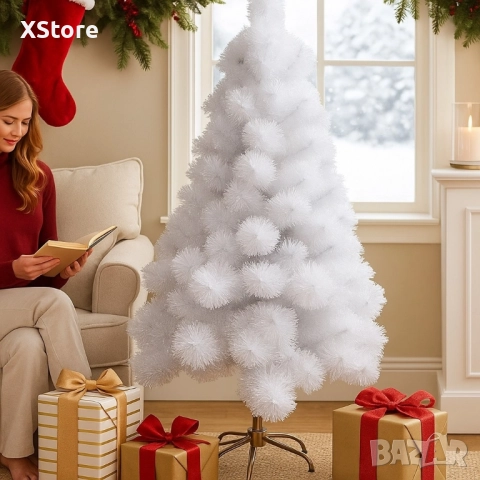Изкуствена коледна елха в бяло – пухкав снежен ефект, снимка 5 - Декорация за дома - 52440206