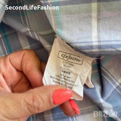 Мъжка карирана риза с къс ръкав Oxbow синя размер S, снимка 5 - Ризи - 53274583