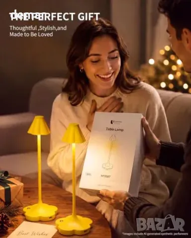 Комплект 2 безжични LED лампи с форма на цвете, горчично жълти, снимка 7 - Настолни лампи - 55807539