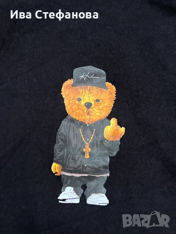 Спортна черна памук памучна  ватирана блуза суичър суитшърт с качулка мече , снимка 5 - Суичъри - 51779427