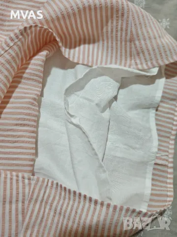 Нов дамски топ розово бял с деколте лодка и волани S размер, снимка 6 - Корсети, бюстиета, топове - 49537067