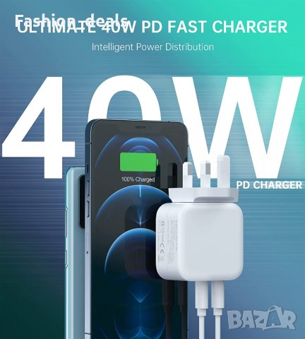 Ново 40W 2 -портово USB C зарядно устройство Адаптер за стена за телефон, снимка 2 - Оригинални зарядни - 33996120